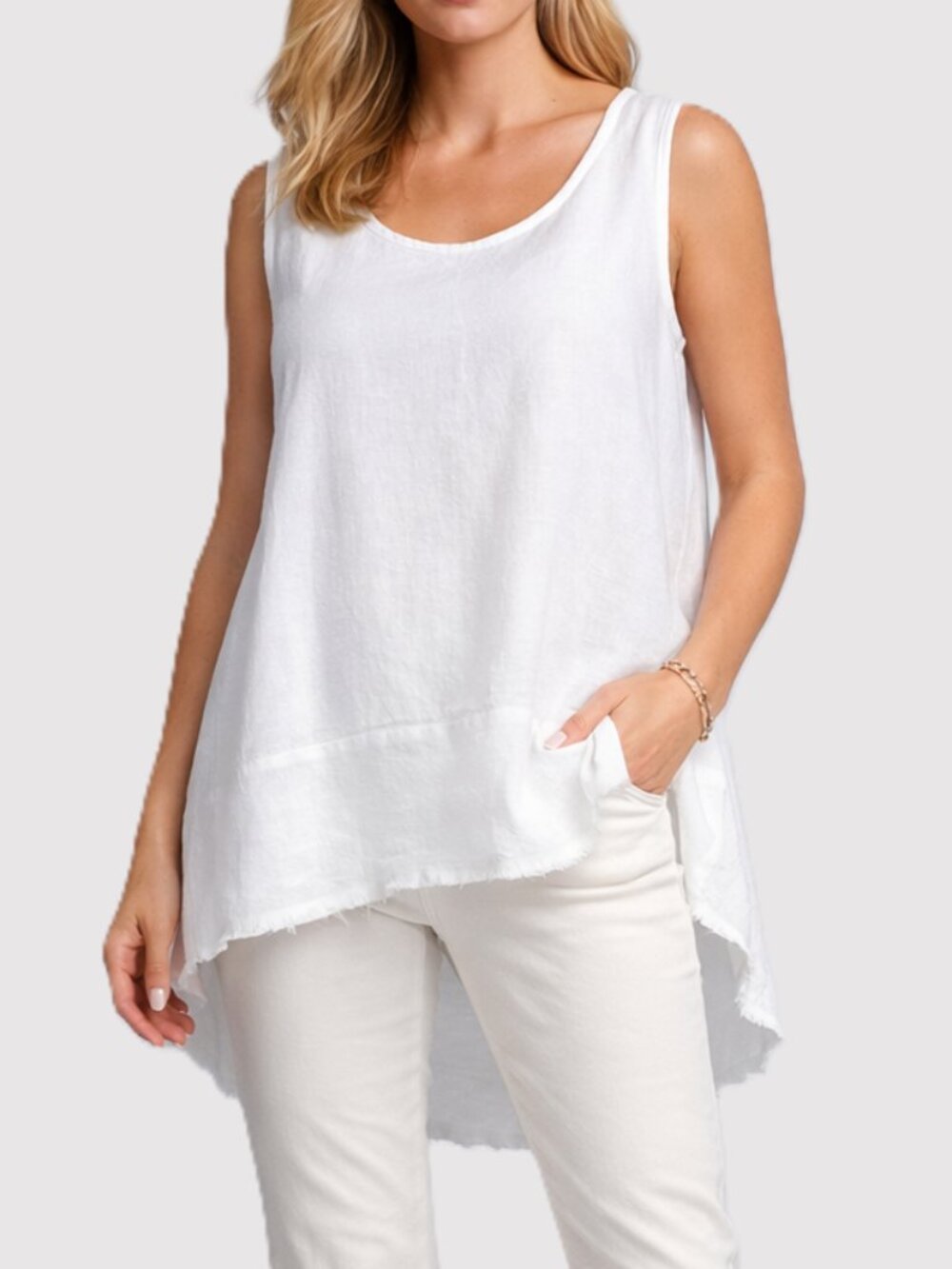 Dolcezza Linen Sleeveless Tunic Top XL cream boho cottagecore minimalist NWT